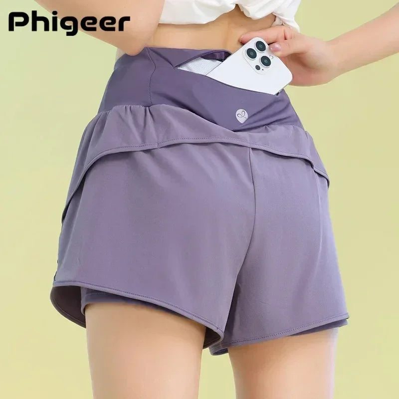 PHIGEER Women’s Yoga Shorts with Pocket